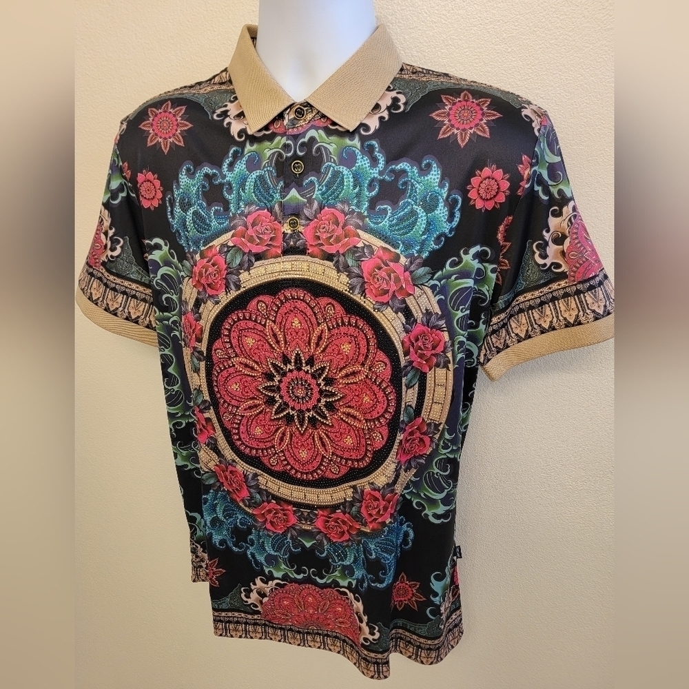 NWT Barabas Men's Rhinestone Embellished Polo Shirt - Picture 3 of 13
